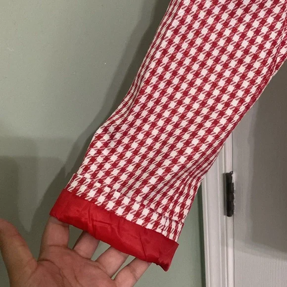Red & White double breasted houndstooth blazer. 💯 polyester. NWOT. Fully lined - Picture 3 of 9